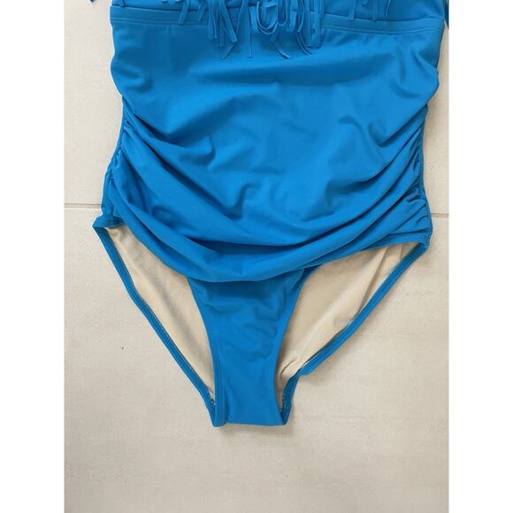 Swimsuits For All Swim Kim Gravel One Piece Fringe Swimwear Blue - Picture 3 of 9